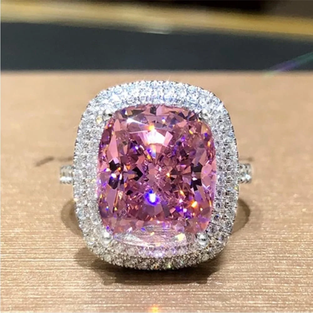 Elegant Pink and Sterling Silver Women's Ring 8 Carat Cocktail Ring Affinny - Picture 6 of 11